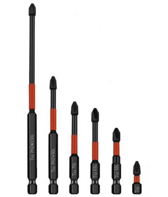 Set de 6 biti magnetici in cruce otel inoxidabil 25/50/65/70/90/150mm